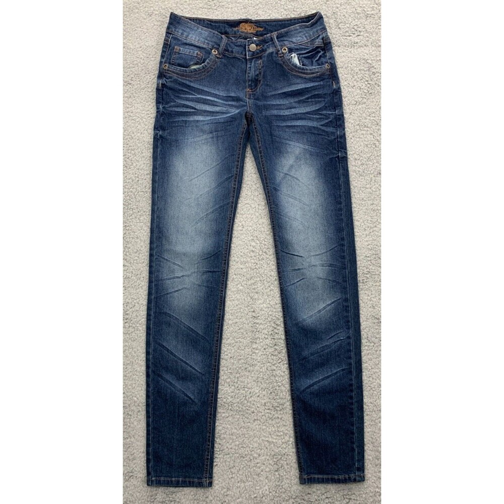 Women's REVOLT 7/8 Denim Blue Jeans 5 Pocket Design Straight Leg Cut Stonewash